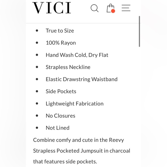 VICI REEVY STRAPLESS CHARCOAL POCKETED RAYON JUMPSUIT NEW~🎉🎉🎉🎉 - Picture 7 of 15